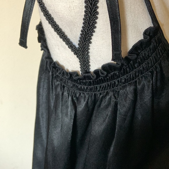 Vintage 70’s black satin spaghetti string tie tank top with drawstring waist S/M - Picture 7 of 8